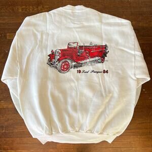 Vintage 90s Pedricktown New Jersey Ford Pumper Fire Truck Cream Sweatshirt L XL